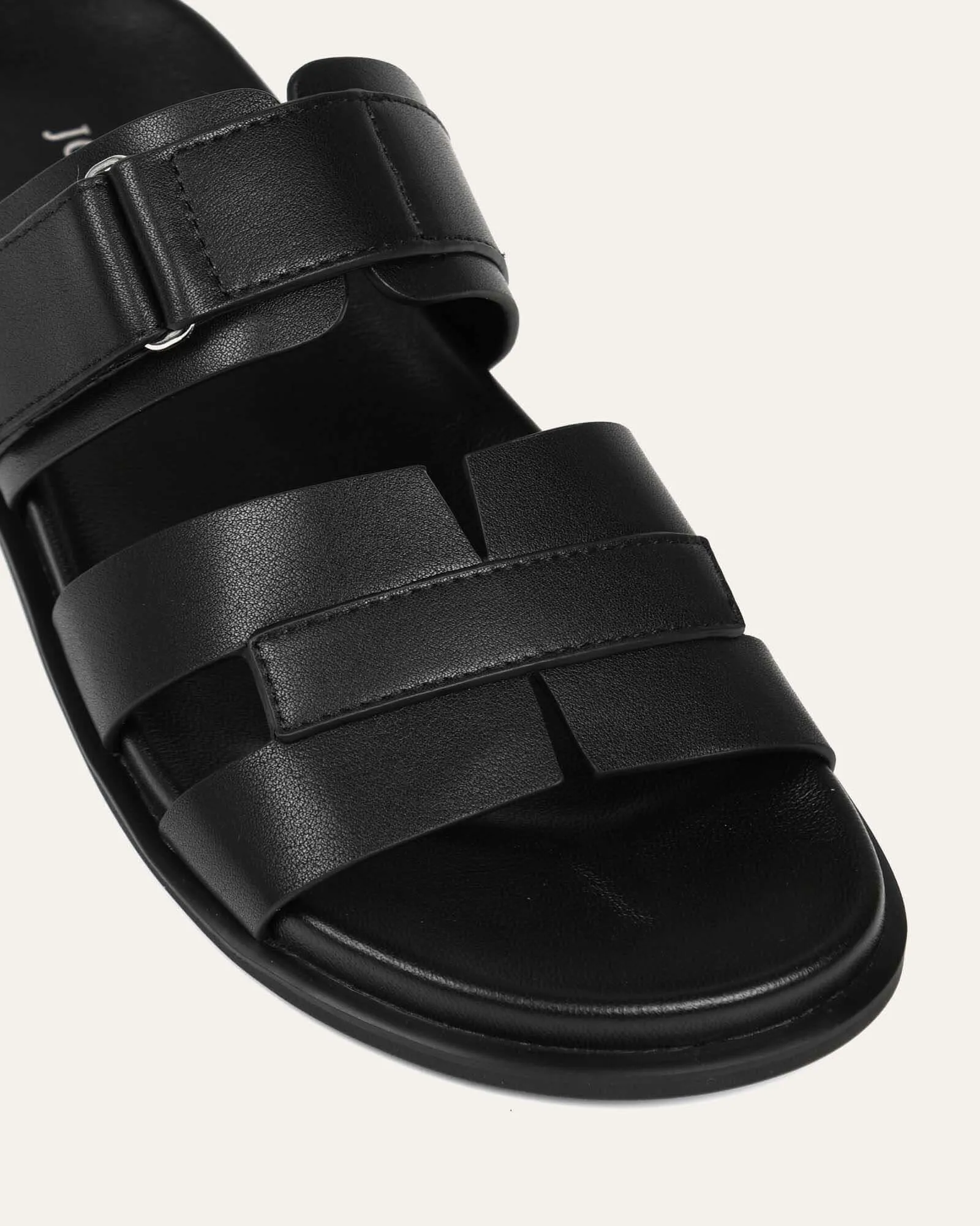 HENDRIX FLAT SLIDES BLACK LEATHER Jo Mercer