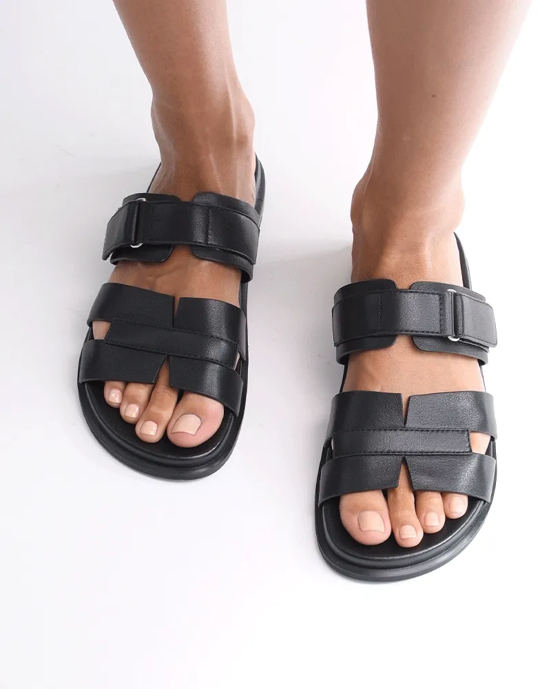 HENDRIX FLAT SLIDES BLACK LEATHER Jo Mercer