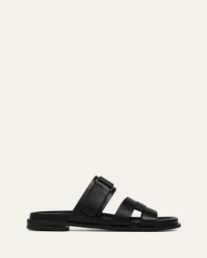HENDRIX FLAT SLIDES BLACK LEATHER Jo Mercer
