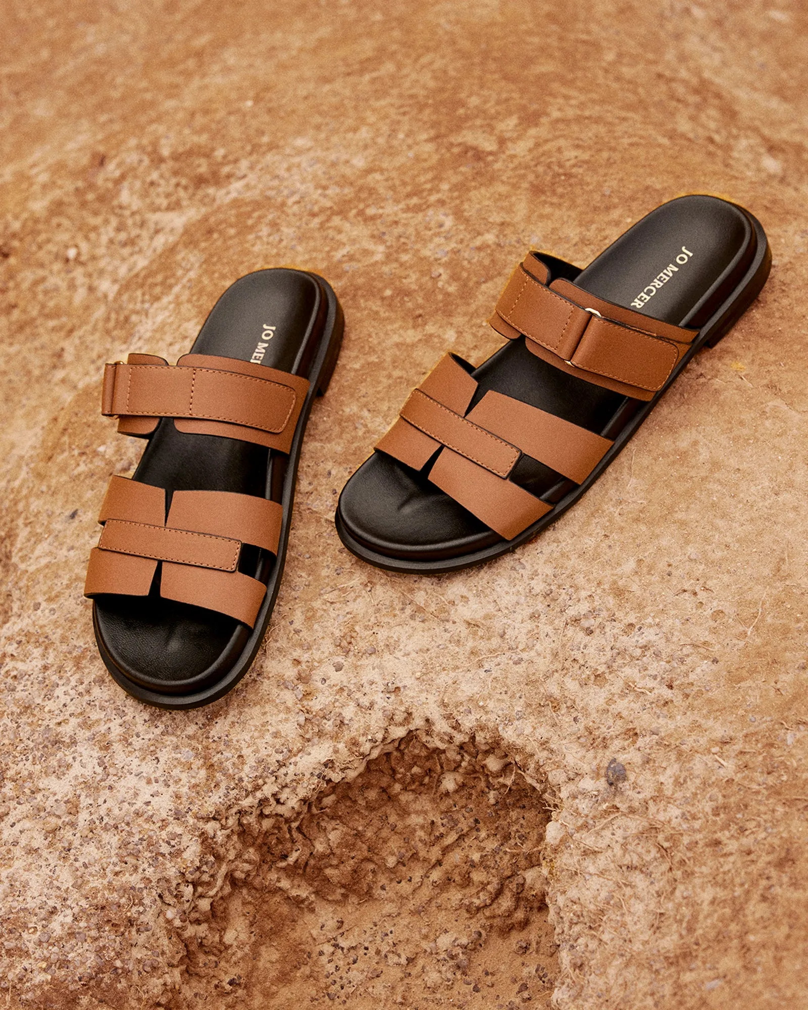 HENDRIX FLAT SLIDES DARK TAN LEATHER Jo Mercer