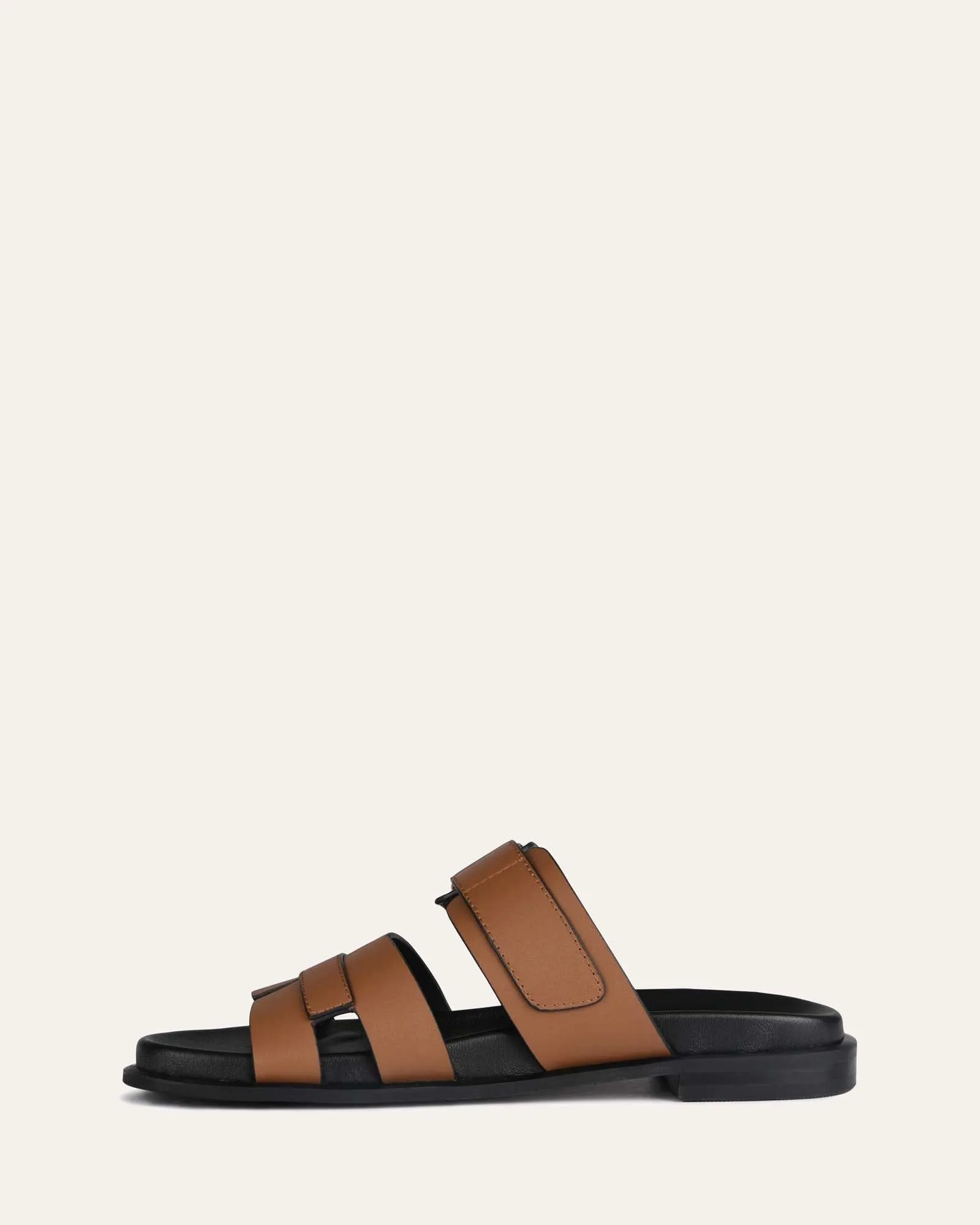 HENDRIX FLAT SLIDES DARK TAN LEATHER Jo Mercer