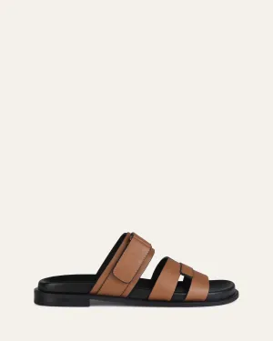HENDRIX FLAT SLIDES DARK TAN LEATHER Jo Mercer