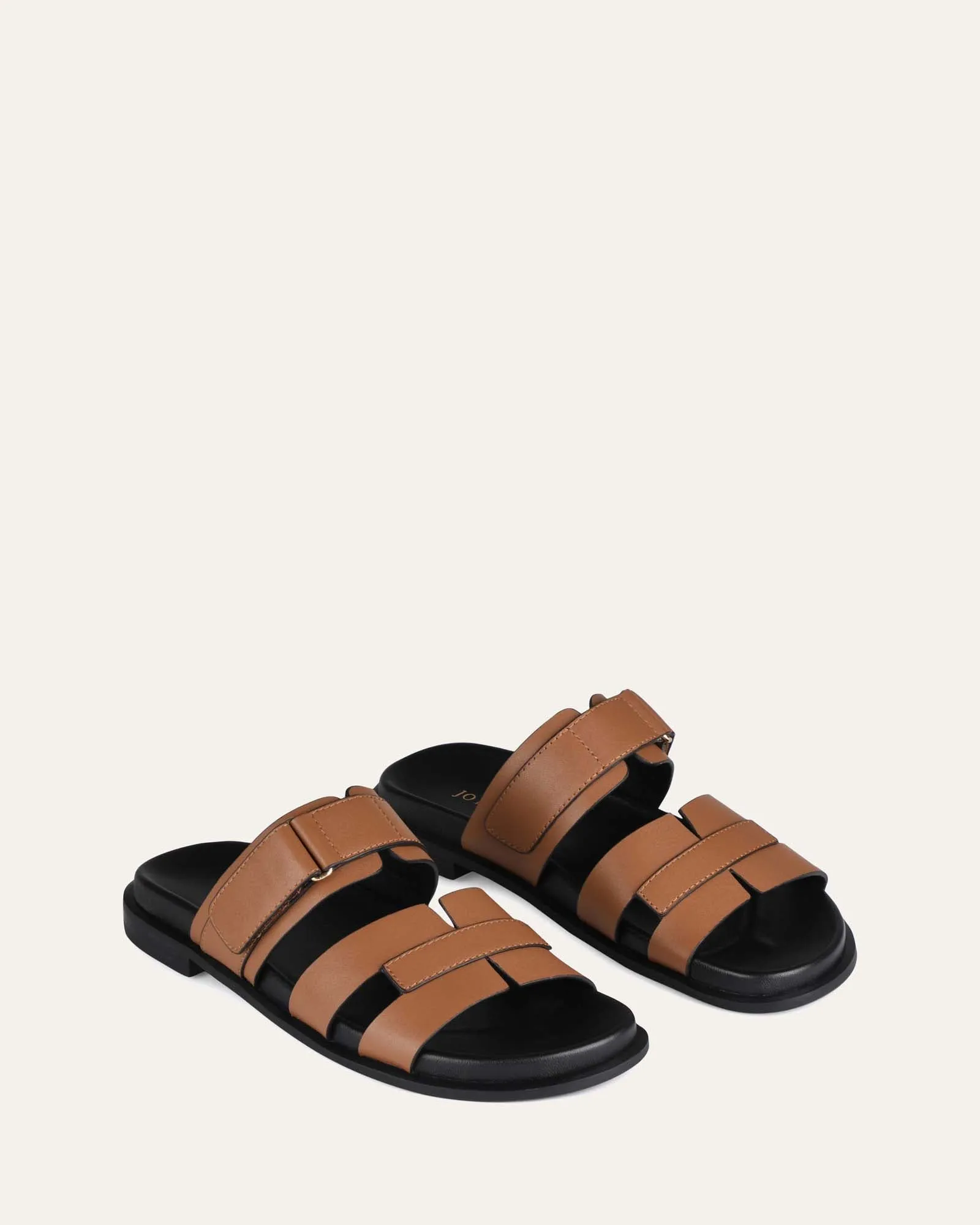 HENDRIX FLAT SLIDES DARK TAN LEATHER Jo Mercer