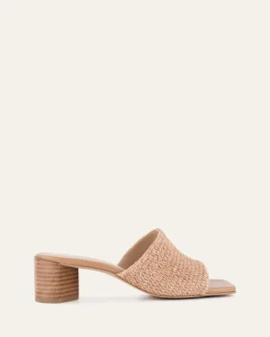 HERBIE MID HEEL SANDALS TAN RAFFIA Jo Mercer