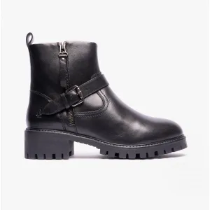 Hush Puppies ANNA Womens Leather Zip-Up Ankle Boots Black