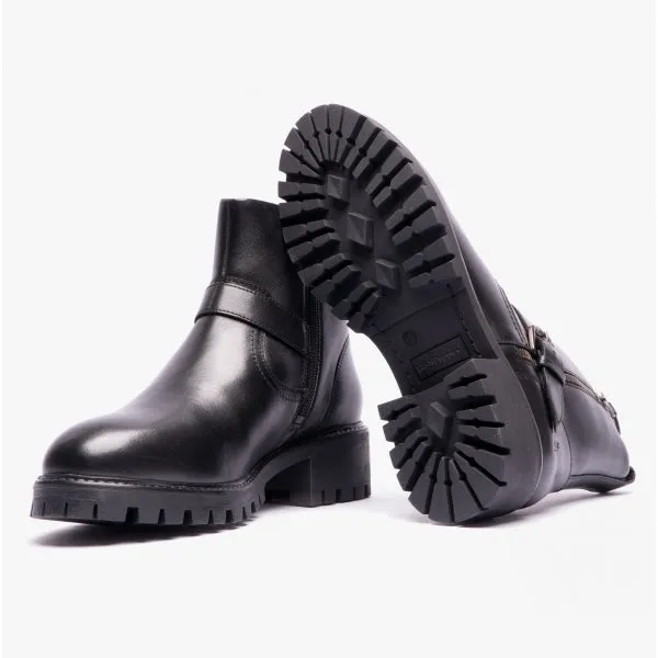 Hush Puppies ANNA Womens Leather Zip-Up Ankle Boots Black