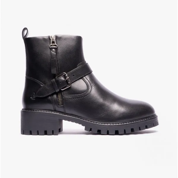 Hush Puppies ANNA Womens Leather Zip-Up Ankle Boots Black