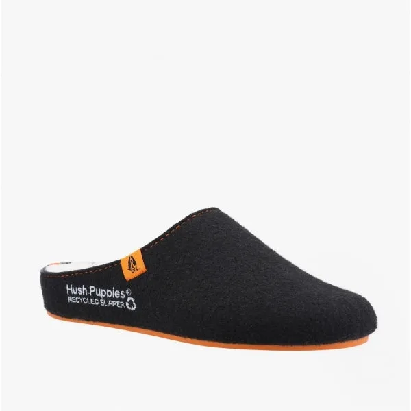 Hush Puppies GOOD Mens Fabric RPET Felt Mule Slippers Black