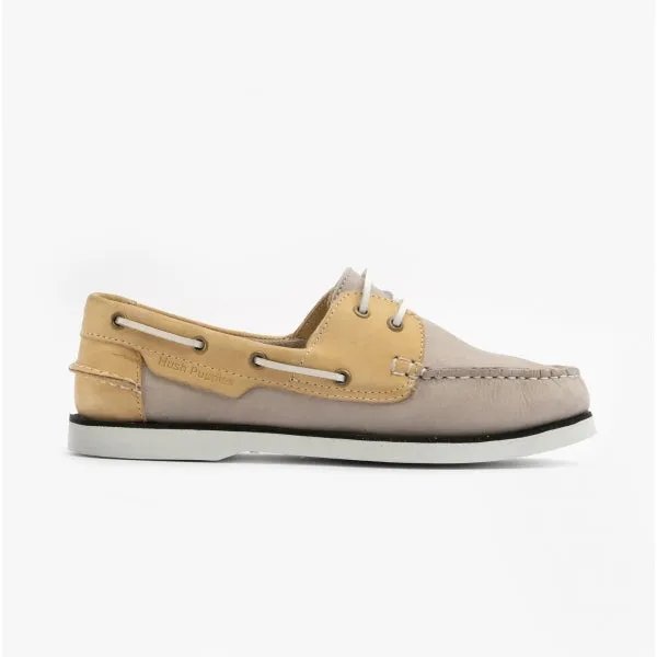 Hush Puppies HATTIE Womens Leather Boat Shoes Grey/Yellow