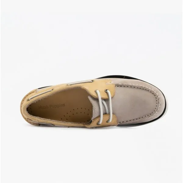 Hush Puppies HATTIE Womens Leather Boat Shoes Grey/Yellow
