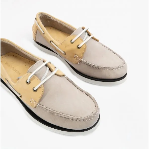 Hush Puppies HATTIE Womens Leather Boat Shoes Grey/Yellow