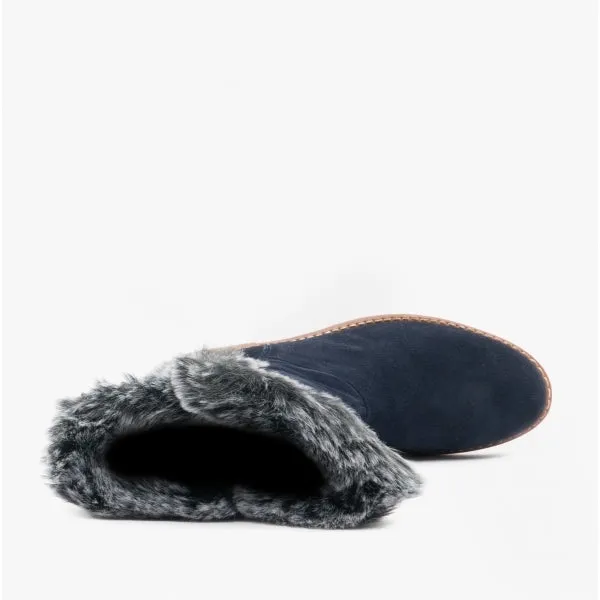 Hush Puppies MEGAN Womens Suede Mid-Calf Boots Navy