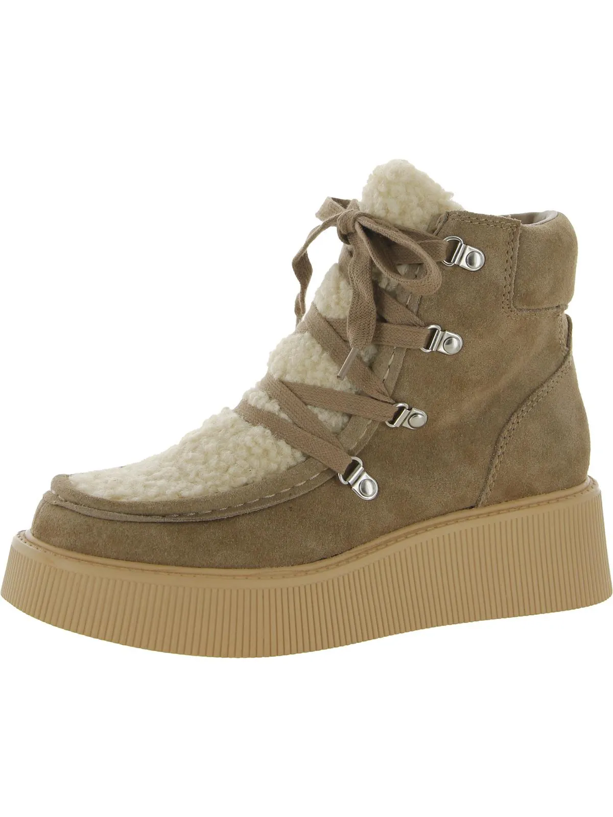 Jasmin Womens Faux Fur Wedge Combat & Lace-up Boots