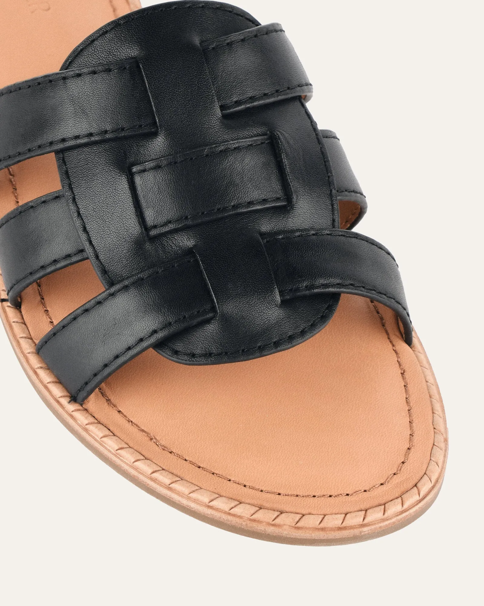 JASPER FLAT SANDALS BLACK LEATHER Jo Mercer