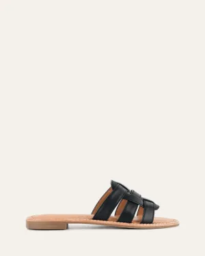 JASPER FLAT SANDALS BLACK LEATHER Jo Mercer