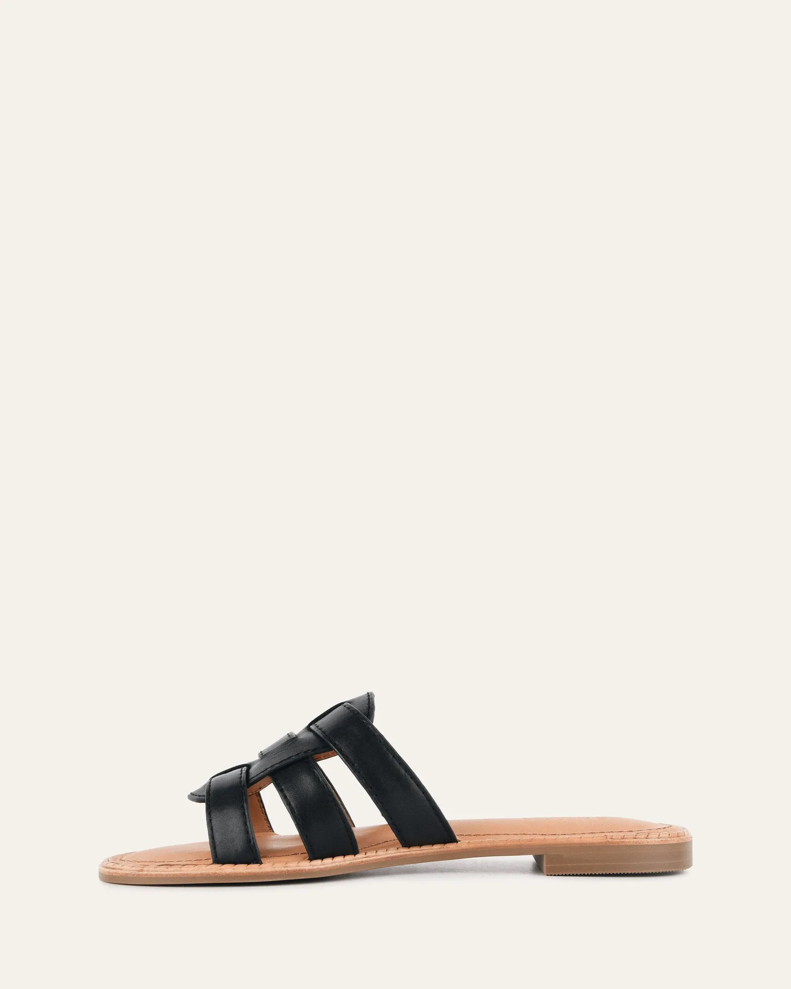 JASPER FLAT SANDALS BLACK LEATHER Jo Mercer