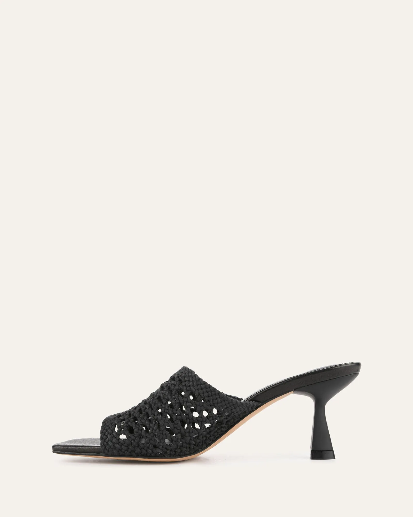 JORDYN MID HEEL SANDALS BLACK TEXTILE Jo Mercer
