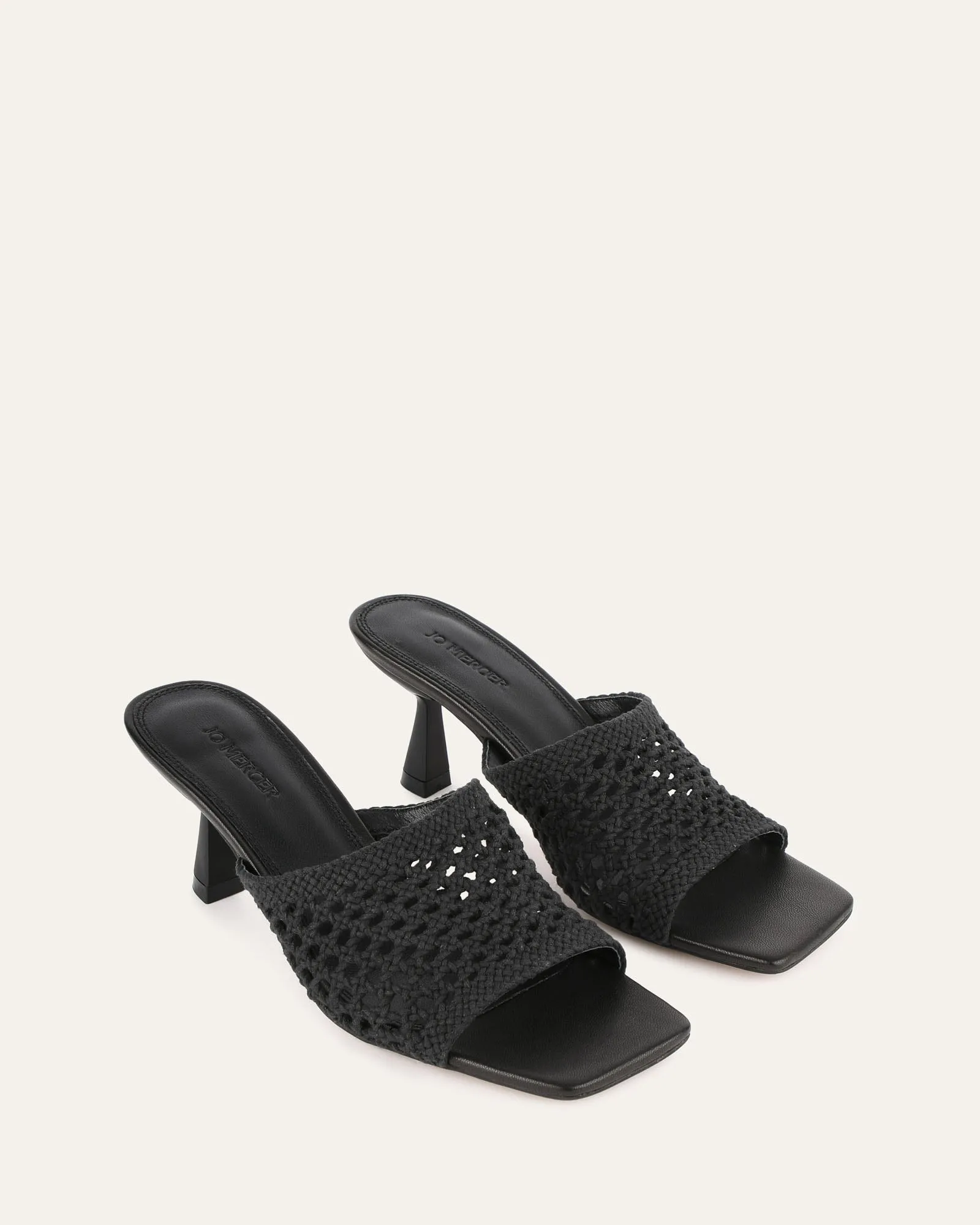JORDYN MID HEEL SANDALS BLACK TEXTILE Jo Mercer
