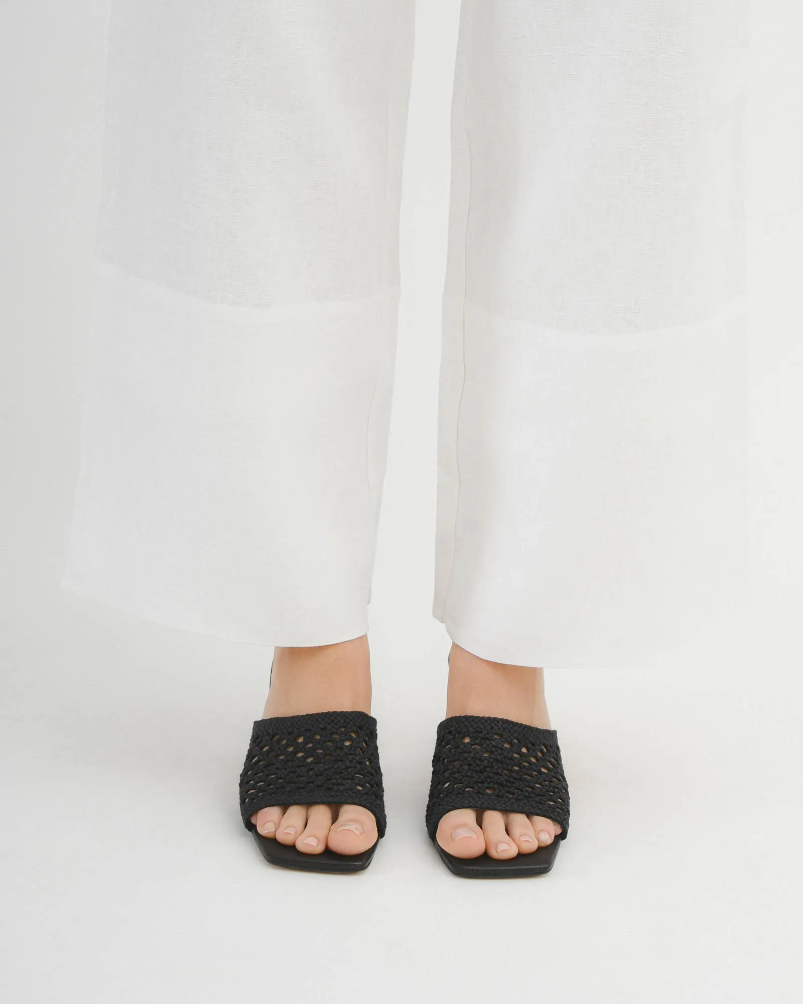 JORDYN MID HEEL SANDALS BLACK TEXTILE Jo Mercer