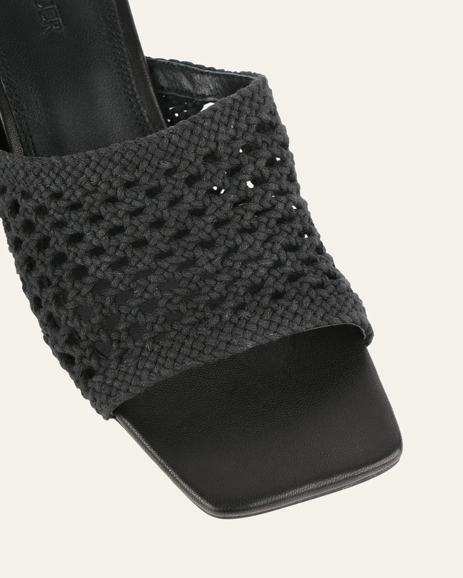 JORDYN MID HEEL SANDALS BLACK TEXTILE Jo Mercer