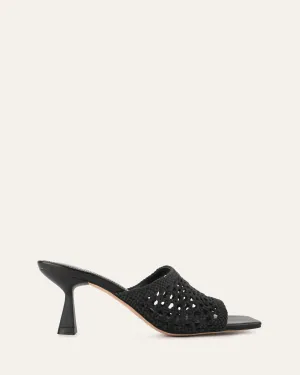JORDYN MID HEEL SANDALS BLACK TEXTILE Jo Mercer