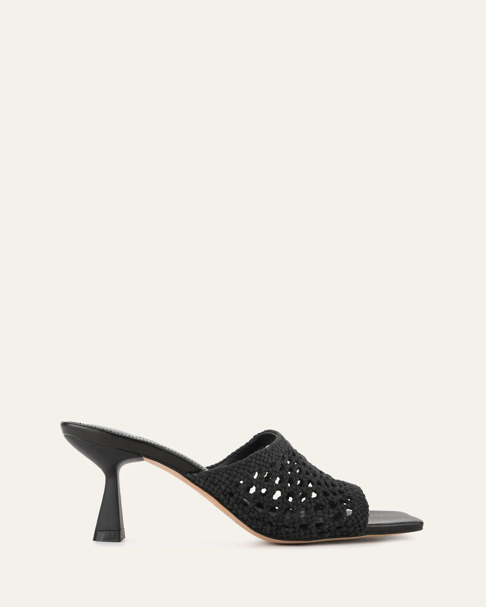 JORDYN MID HEEL SANDALS BLACK TEXTILE Jo Mercer