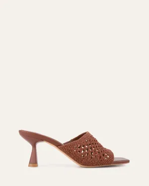 JORDYN MID HEEL SANDALS COGNAC TEXTILE Jo Mercer