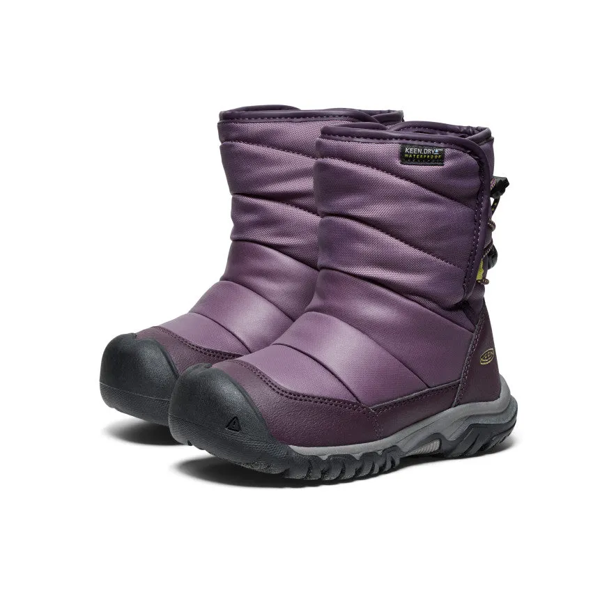 Keen Little Kids' Puffrider Waterproof Winter Boot  |  Black Plum/Daiquiri Green