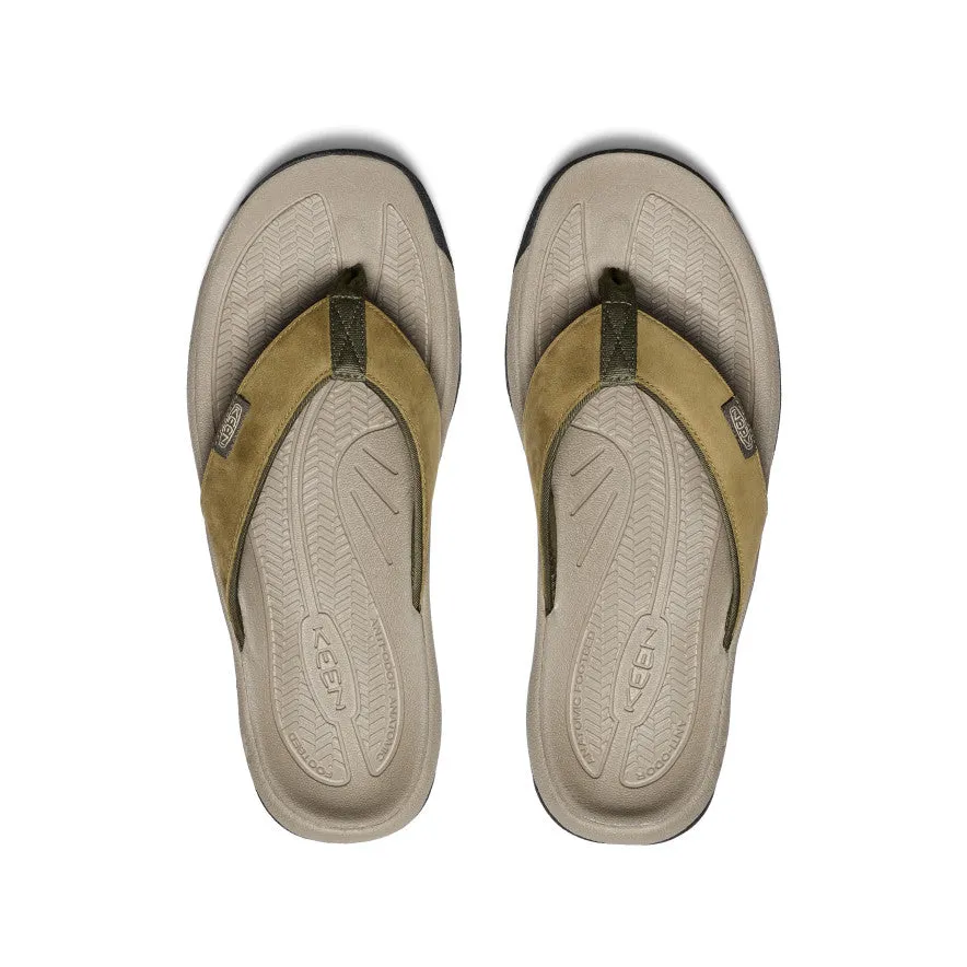 Keen Men's Kona Leather Flip-Flop  |  Martini Olive/Forest Night