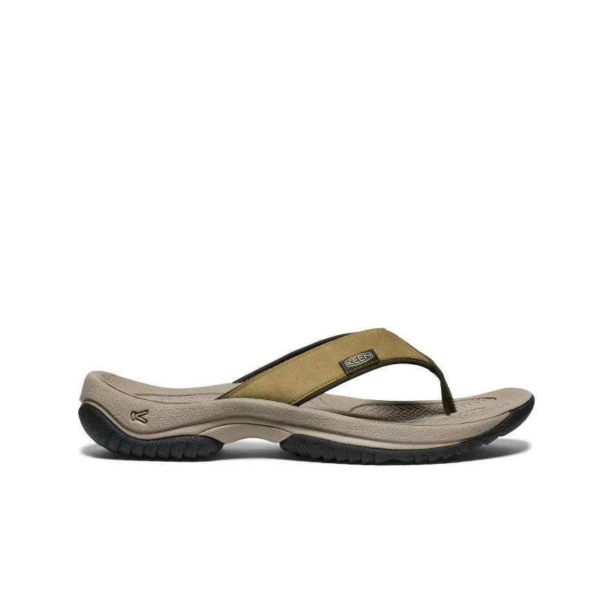 Keen Men's Kona Leather Flip-Flop  |  Martini Olive/Forest Night
