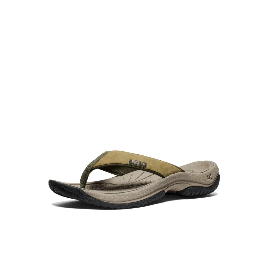 Keen Men's Kona Leather Flip-Flop  |  Martini Olive/Forest Night