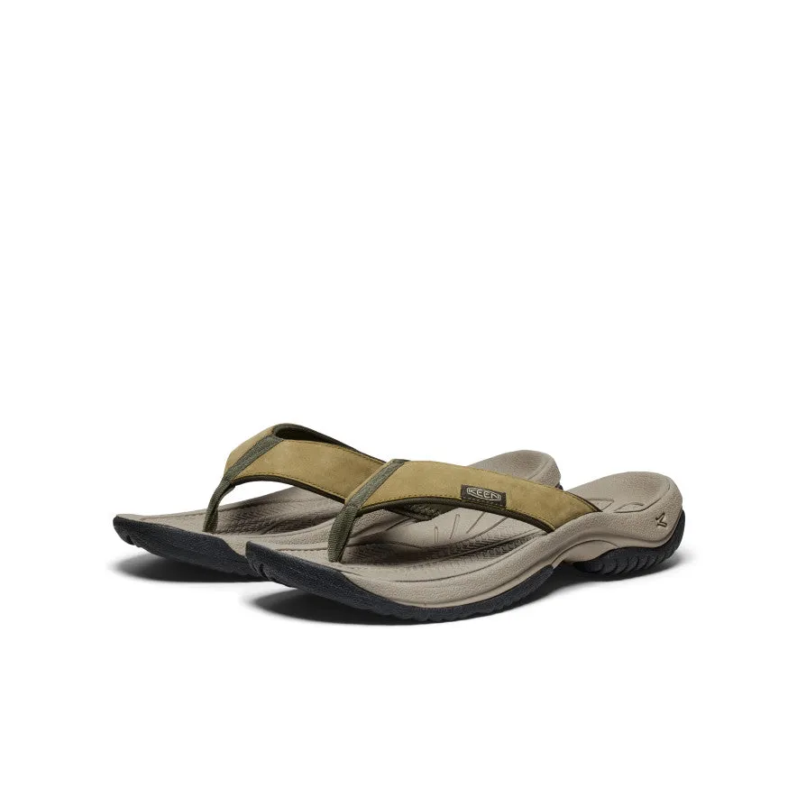 Keen Men's Kona Leather Flip-Flop  |  Martini Olive/Forest Night