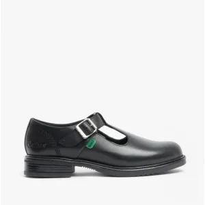Kickers LACH T-BAR Girls Leather Shoes Black