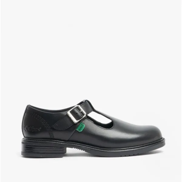 Kickers LACH T-BAR Girls Leather Shoes Black