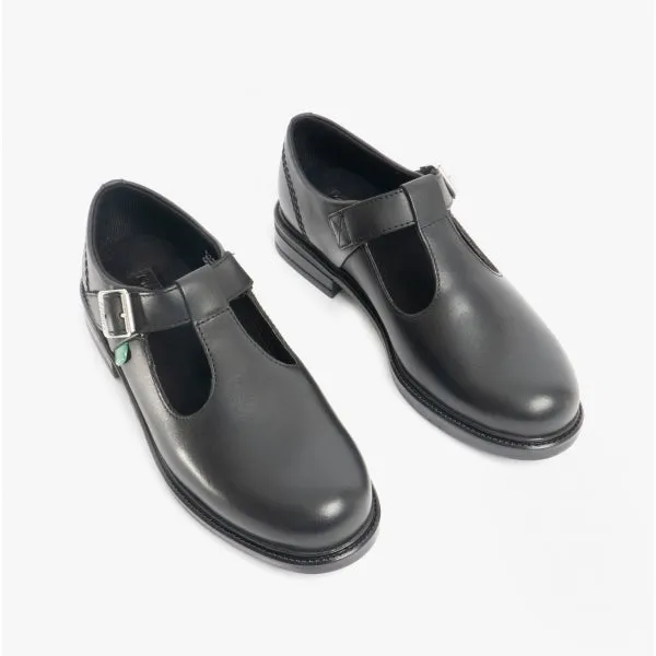 Kickers LACH T-BAR Girls Leather Shoes Black