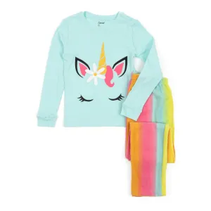 Kids Cotton Top and Fleece Pants Pajamas Rainbow