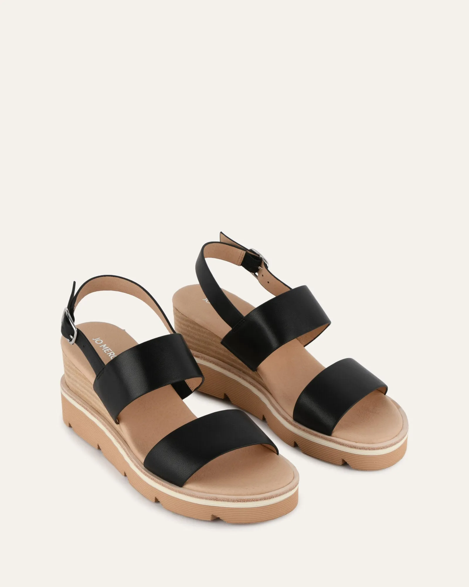 KINNEY WEDGE SANDAL BLACK LEATHER Jo Mercer