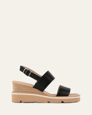 KINNEY WEDGE SANDAL BLACK LEATHER Jo Mercer