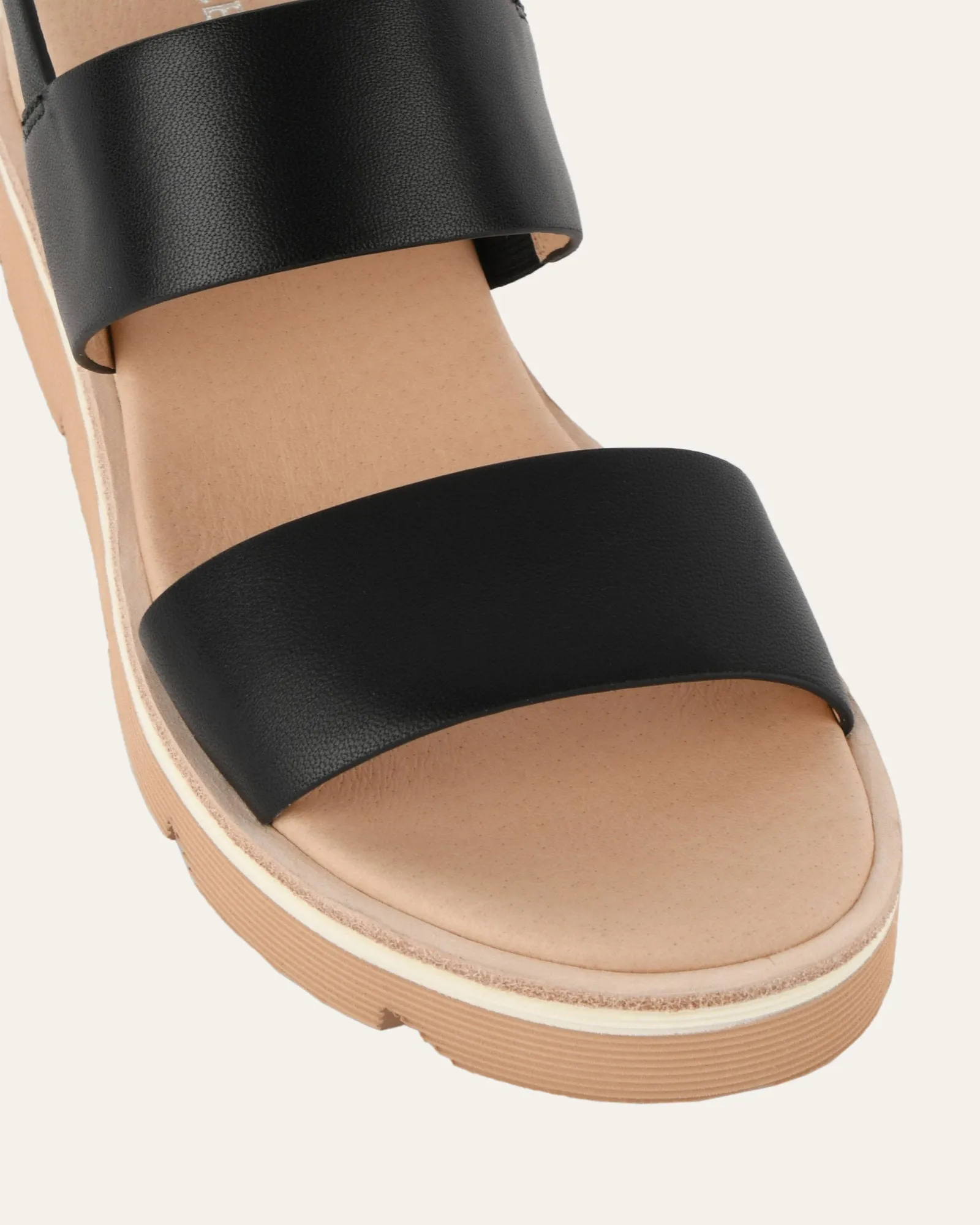 KINNEY WEDGE SANDAL BLACK LEATHER Jo Mercer