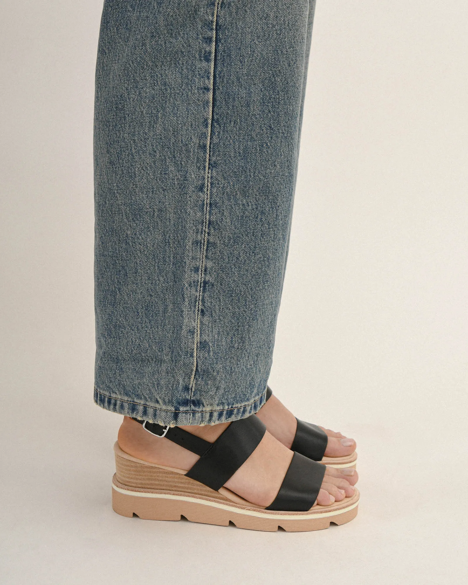 KINNEY WEDGE SANDAL BLACK LEATHER Jo Mercer