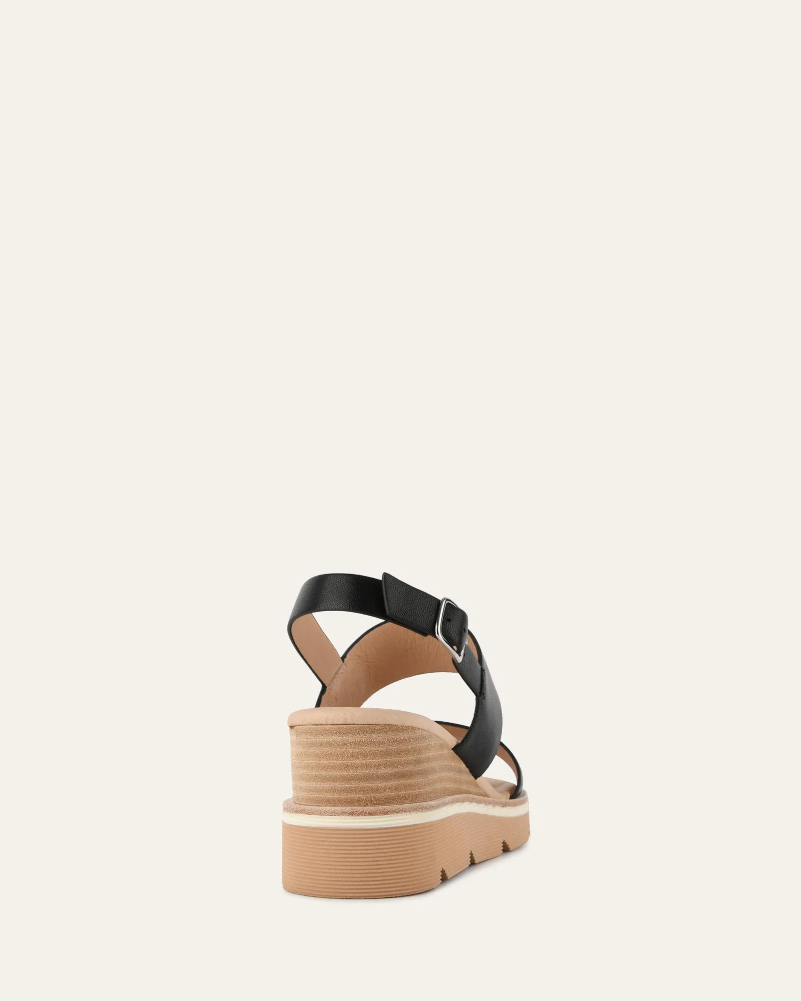 KINNEY WEDGE SANDAL BLACK LEATHER Jo Mercer