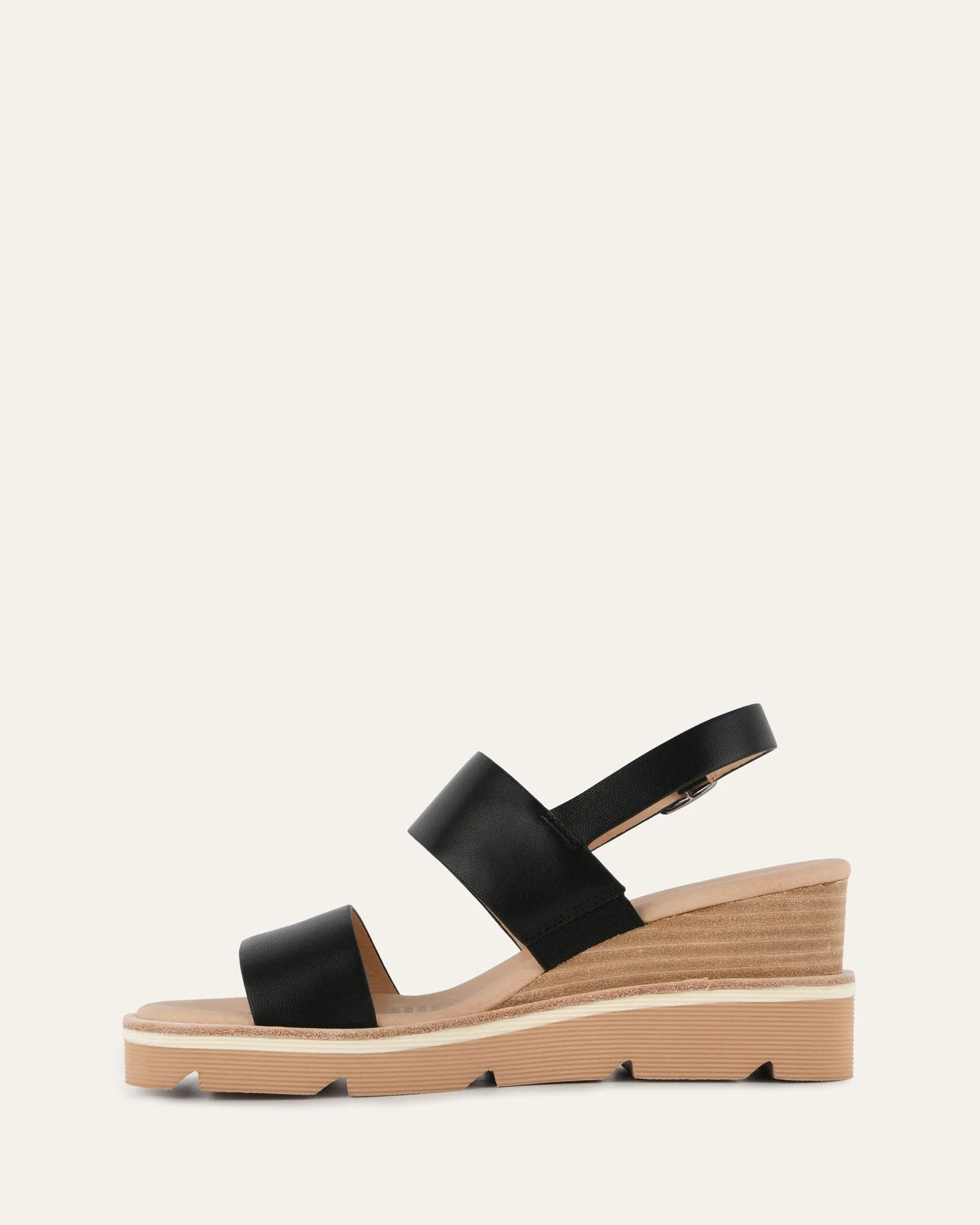 KINNEY WEDGE SANDAL BLACK LEATHER Jo Mercer