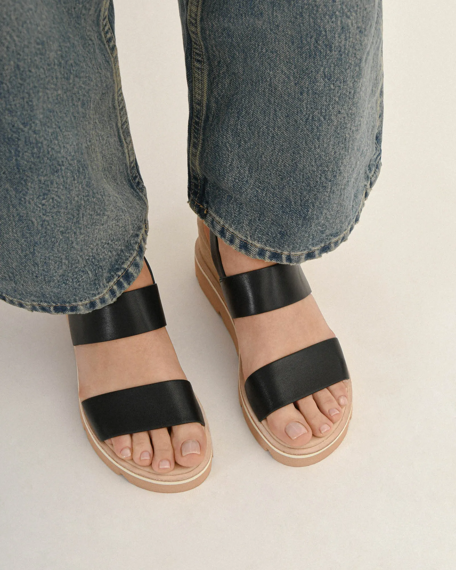 KINNEY WEDGE SANDAL BLACK LEATHER Jo Mercer