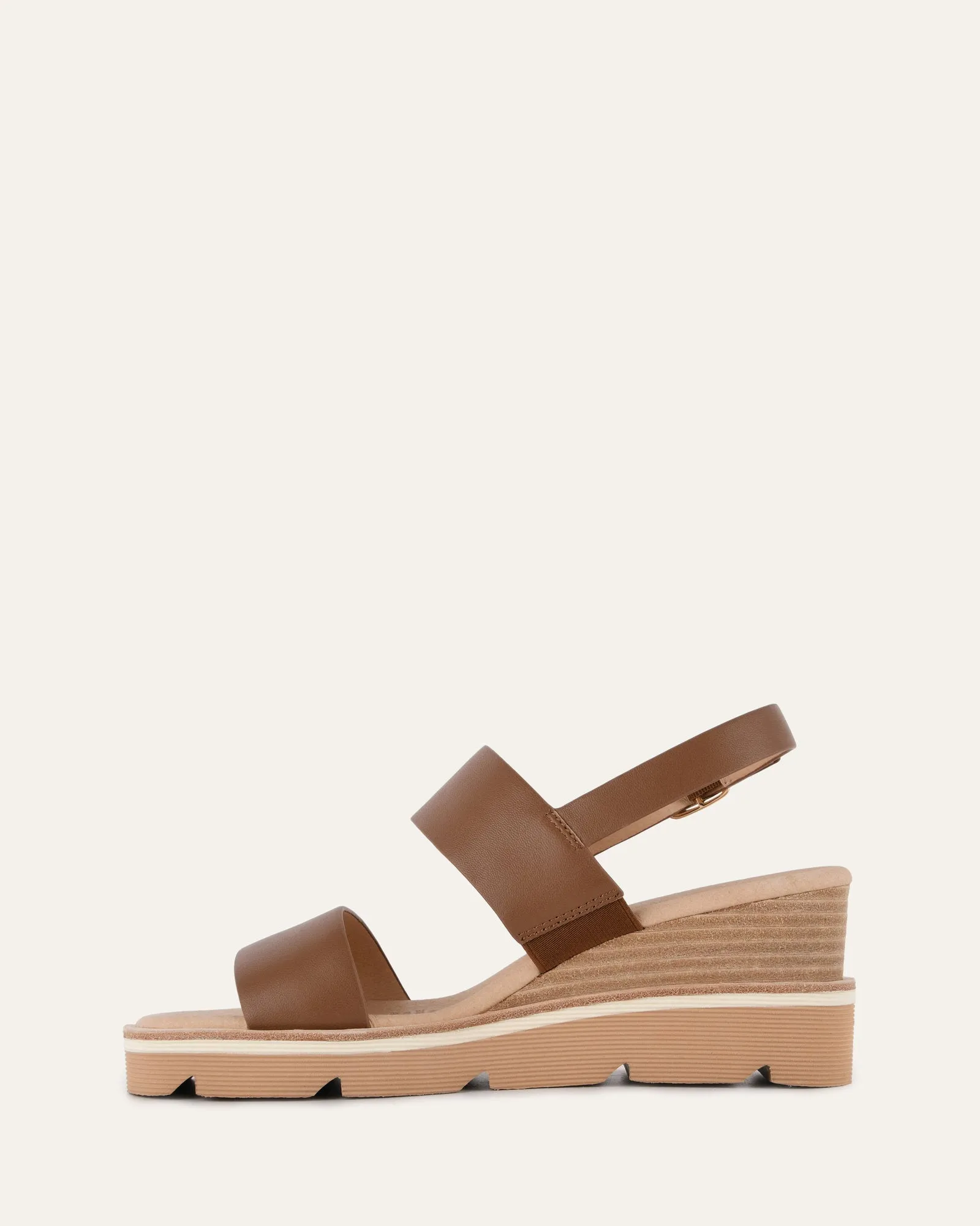 KINNEY WEDGE SANDAL DARK TAN LEATHER Jo Mercer