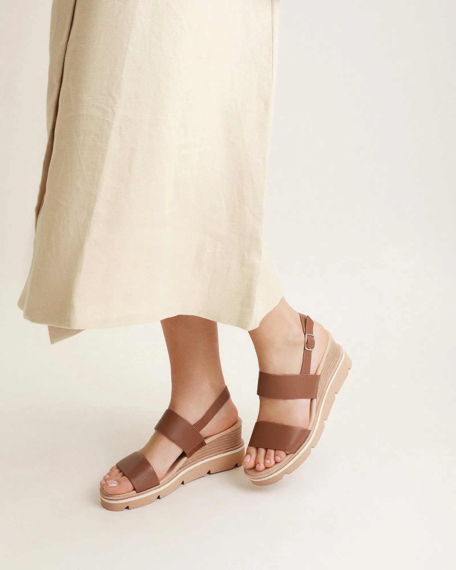 KINNEY WEDGE SANDAL DARK TAN LEATHER Jo Mercer