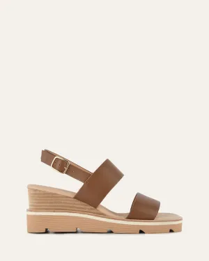 KINNEY WEDGE SANDAL DARK TAN LEATHER Jo Mercer