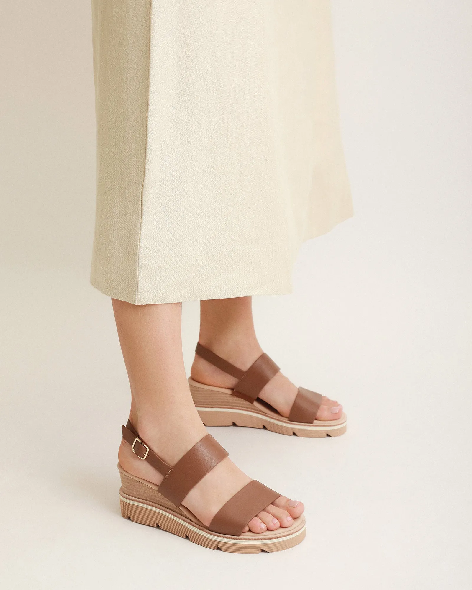 KINNEY WEDGE SANDAL DARK TAN LEATHER Jo Mercer