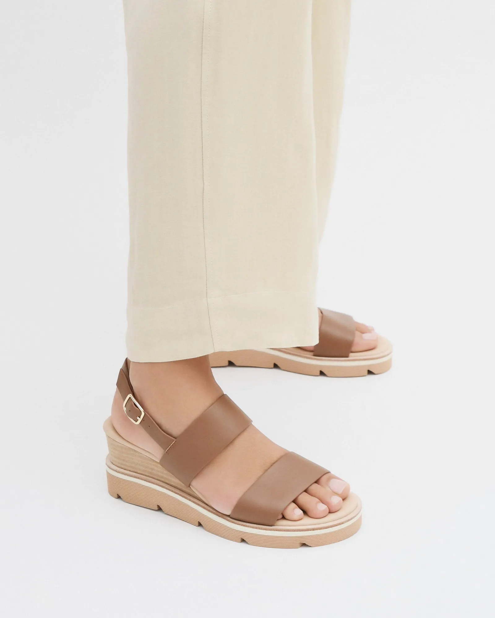 KINNEY WEDGE SANDAL DARK TAN LEATHER Jo Mercer