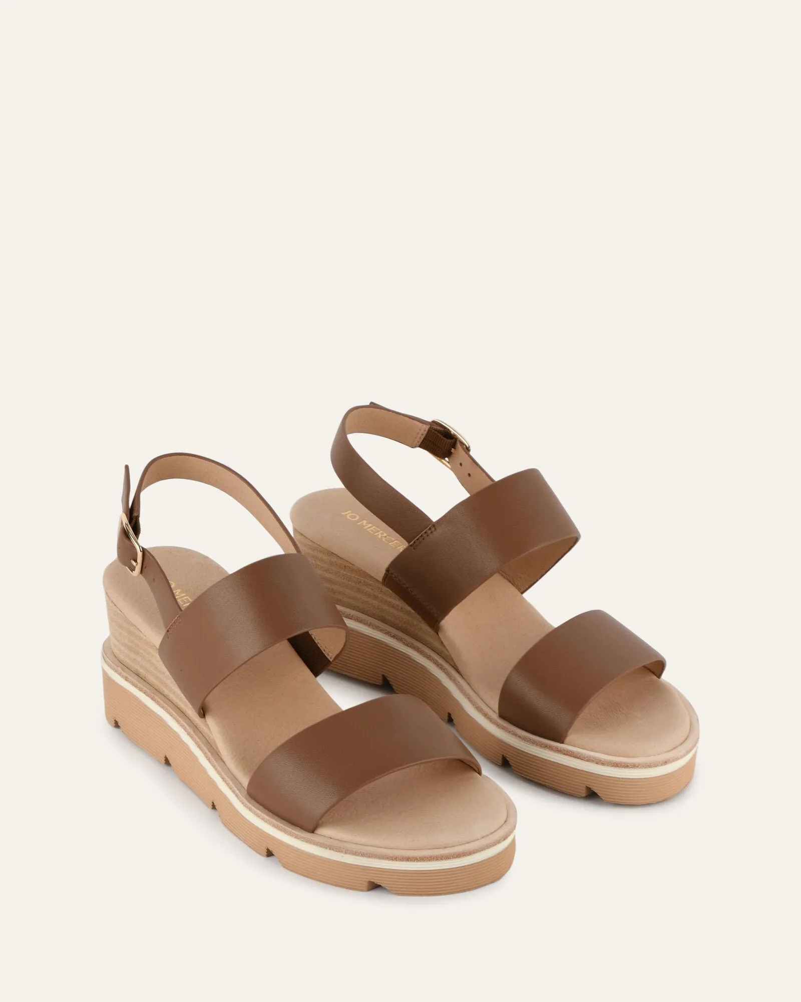 KINNEY WEDGE SANDAL DARK TAN LEATHER Jo Mercer