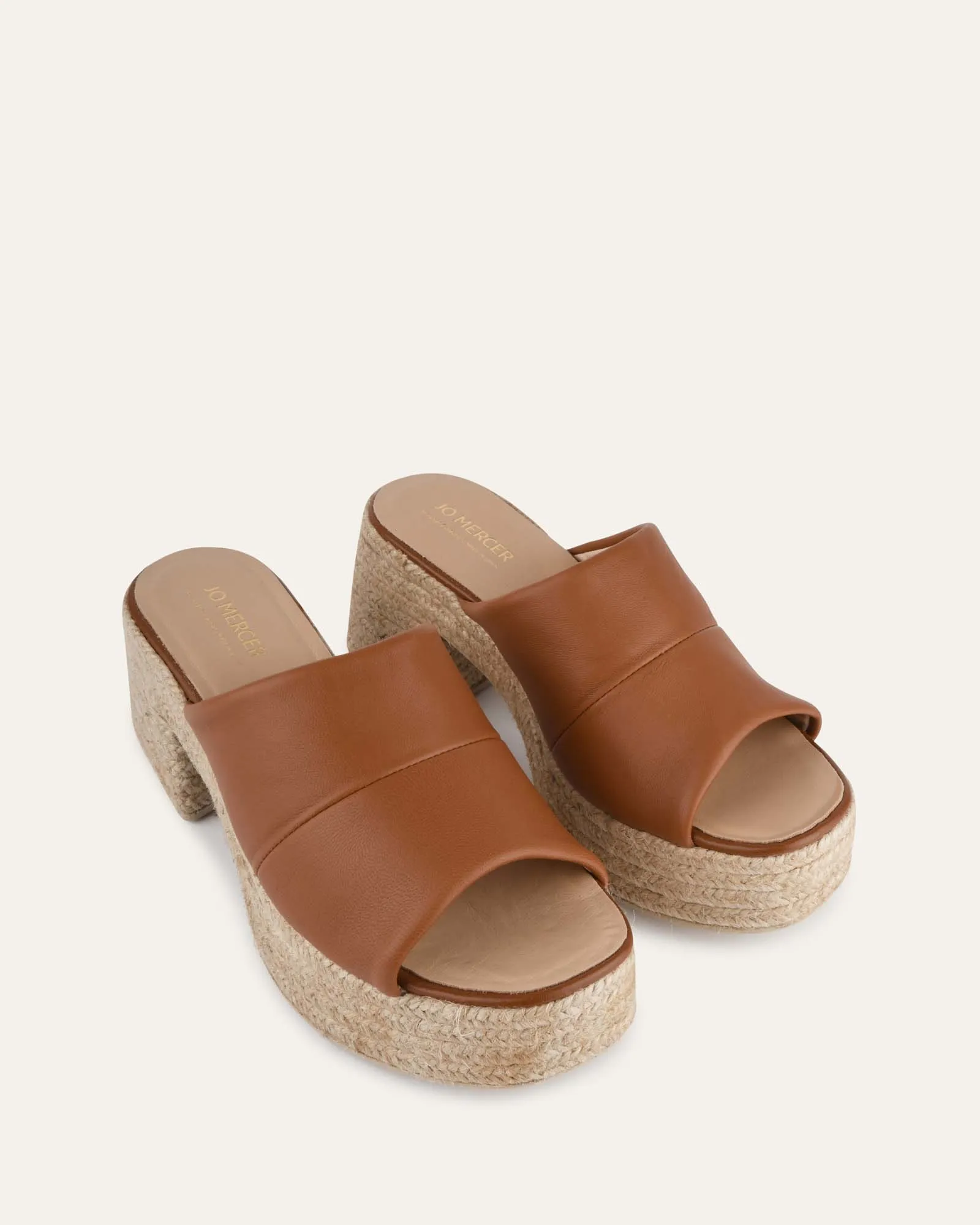 KRISTEN HIGH HEEL ESPADRILLE SANDALS TAN LEATHER Jo Mercer